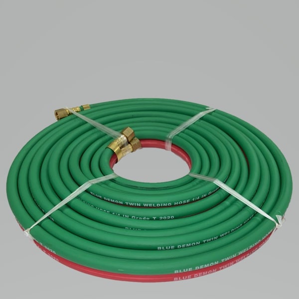 Blue Demon TWIN GAS WELDING HOSE, GRADE T, 1/4 IN X 25 FT, BB FITTINGS BDGH-T14-25BB - main